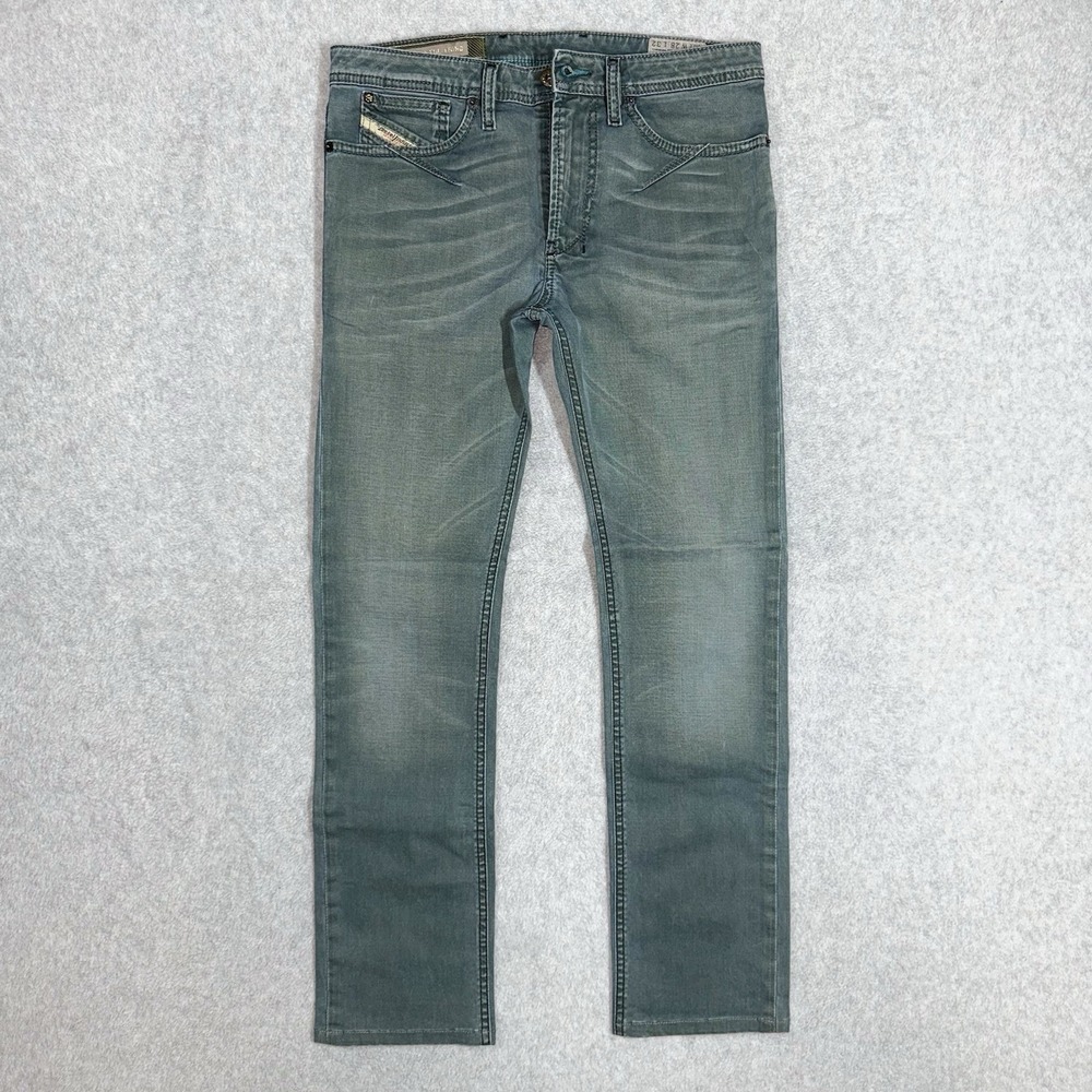 Diesel SHIONER Jeans Men 28x28 Green Slim Skinny Stretch Whiskered Zip Fly 0603B